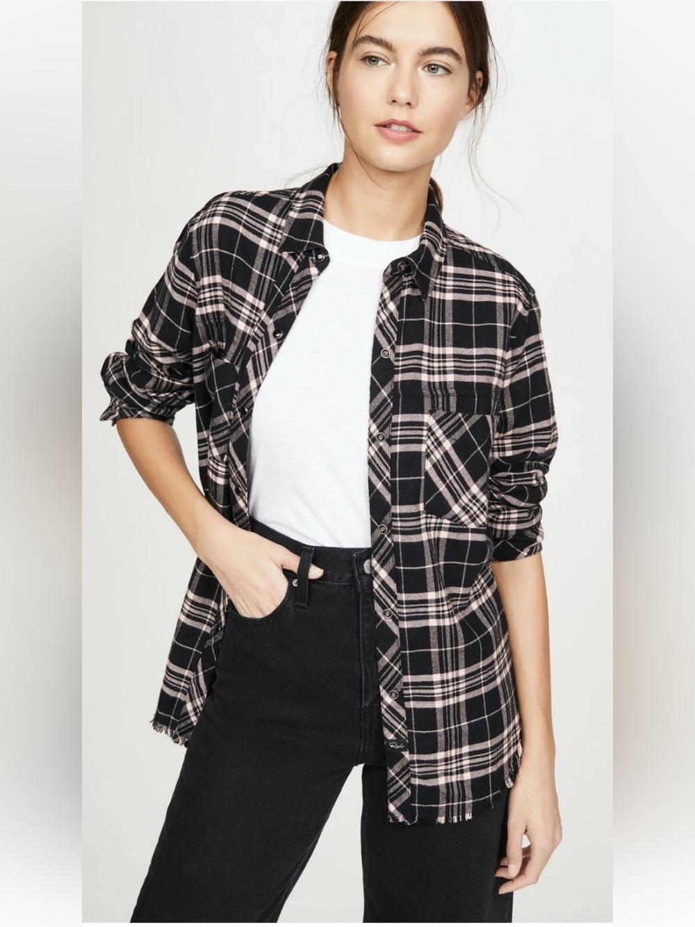 Rails Leo plaid flannel shirt black pink snap up closure Large - Picture 4 of 15